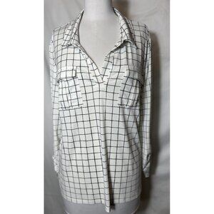 Jones New‎ York Black And White Long Sleeve V-Neck Blouse Women’s Size XL